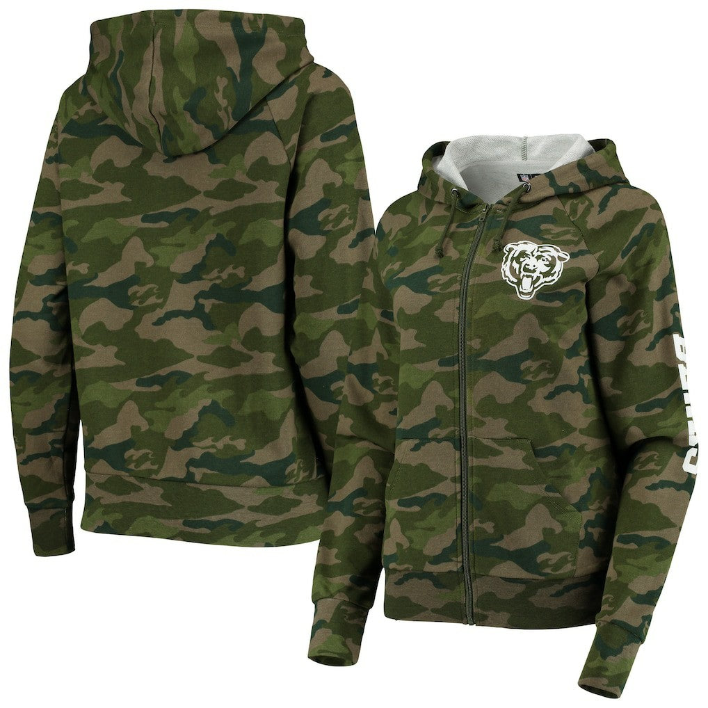 Chicago Bears New Era Women's Raglan Full-Zip Hoodie - Camo - NFL