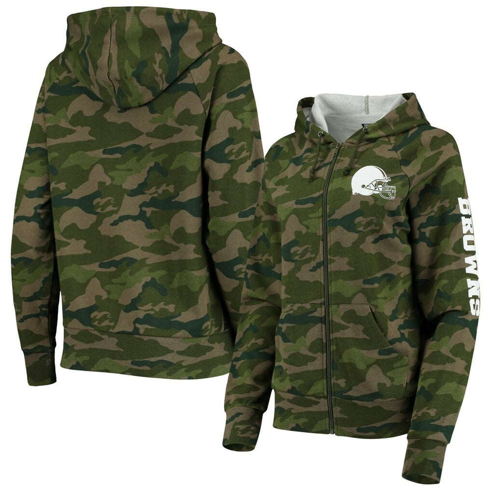 Cleveland Browns New Era Women's Raglan Full-Zip Hoodie - Camo - NFL