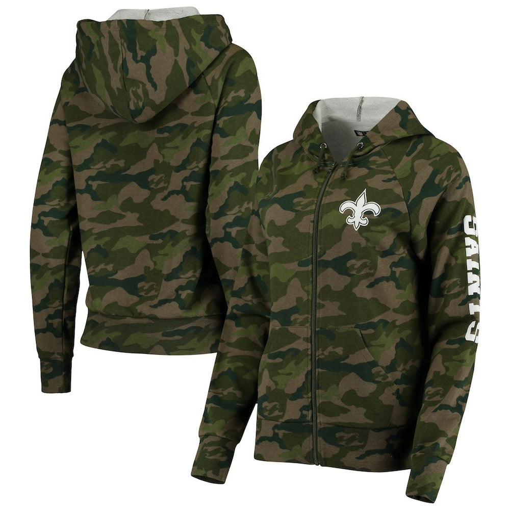 New Orleans Saints New Era Women's Raglan Full-Zip Hoodie - Camo - NFL