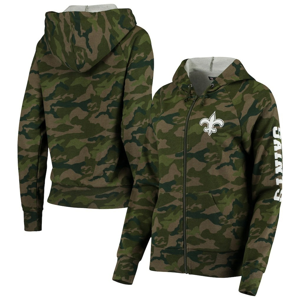 New Orleans Saints New Era Women's Raglan Full-Zip Hoodie - Camo - NFL