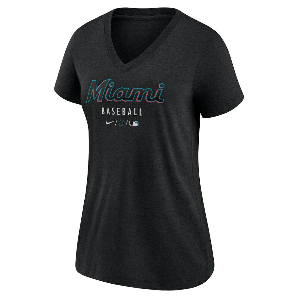 Miami Marlins Nike Women's Authentic Collection Tri-Blend V-Neck T-Shirt for sale