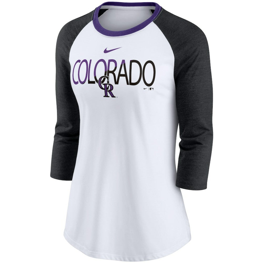 Colorado Rockies Nike Women's Color Split Tri-Blend 3/4-Sleeve Raglan T-Shirt Sale
