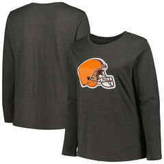 Cleveland Browns Women's Plus Size Primary Logo Long Sleeve Scoop Neck T-Shirt - Charcoal - Fanatics