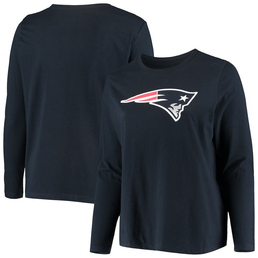 New England Patriots Women's Plus Size Primary Logo Long Sleeve Scoop Neck T-Shirt - Navy - Fanatics