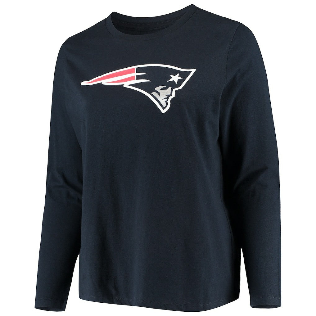 New England Patriots Women's Plus Size Primary Logo Long Sleeve Scoop Neck T-Shirt - Navy - Fanatics