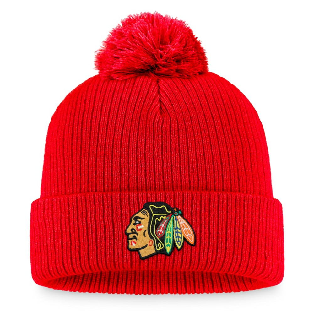 Chicago Blackhawks Fanatics Primary Logo Cuffed Knit Hat with Pom - Red | Fanatics discount
