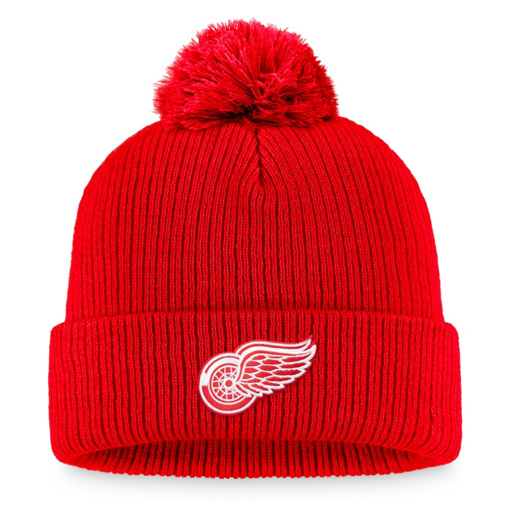 Detroit Red Wings Fanatics Primary Logo Cuffed Knit Hat with Pom - Red | Fanatics Lifestyle
