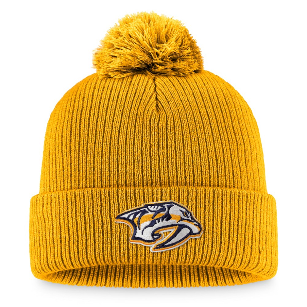 Nashville Predators Fanatics Primary Logo Cuffed Knit Hat with Pom - Gold | Fanatics Clearance