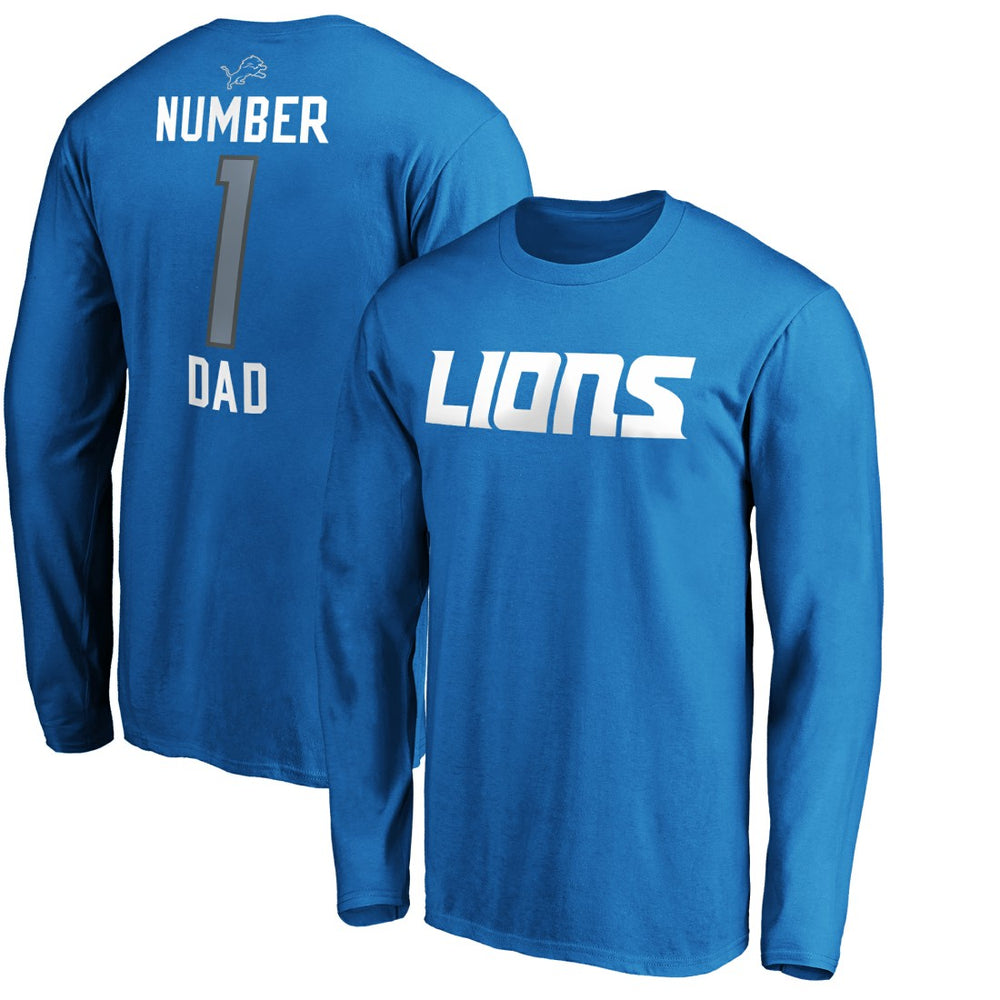 Detroit Lions #1 Dad Long Sleeve Team Logo T-Shirt - Blue - NFL