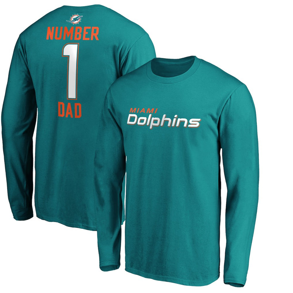Miami Dolphins #1 Dad Long Sleeve Team Logo T-Shirt - Aqua - NFL