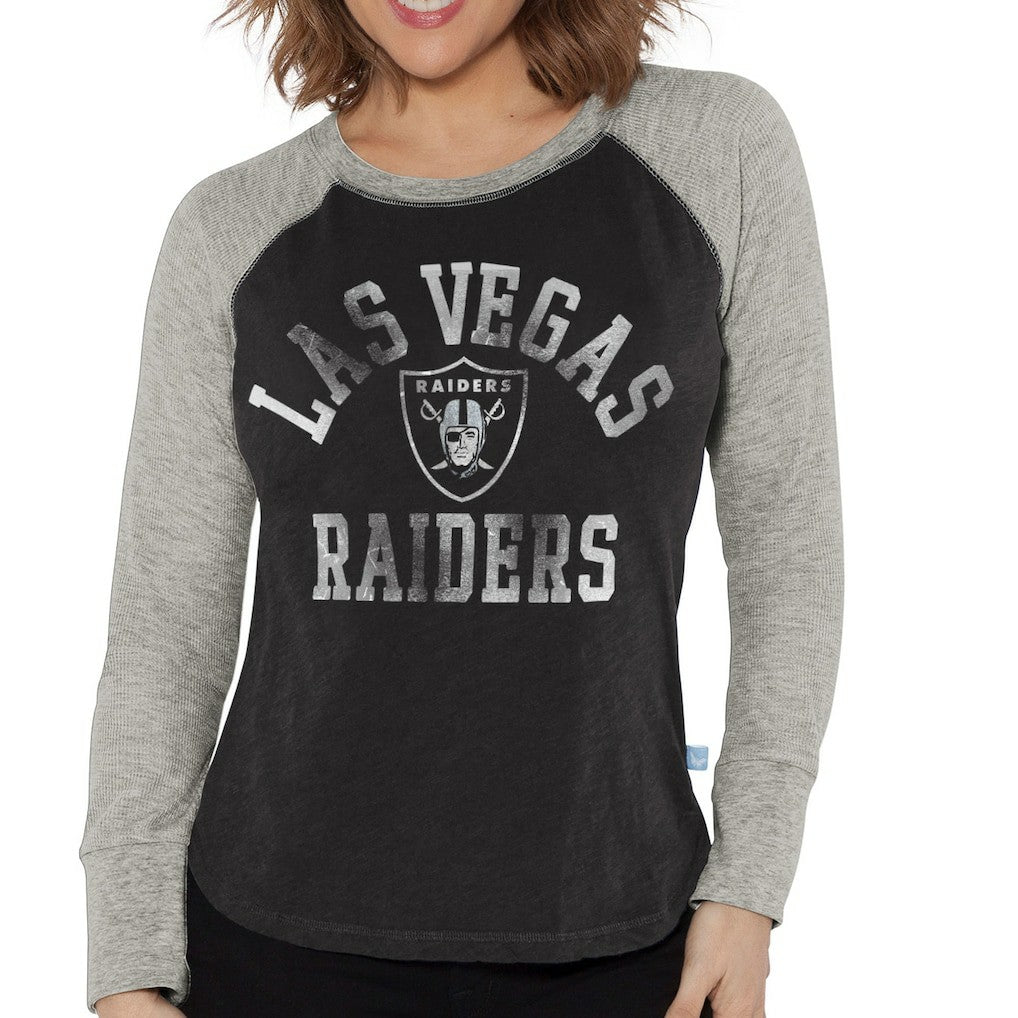 Las Vegas Raiders Touch Women's Waffle Raglan Lightweight Long Sleeve T-Shirt - Black - NFL