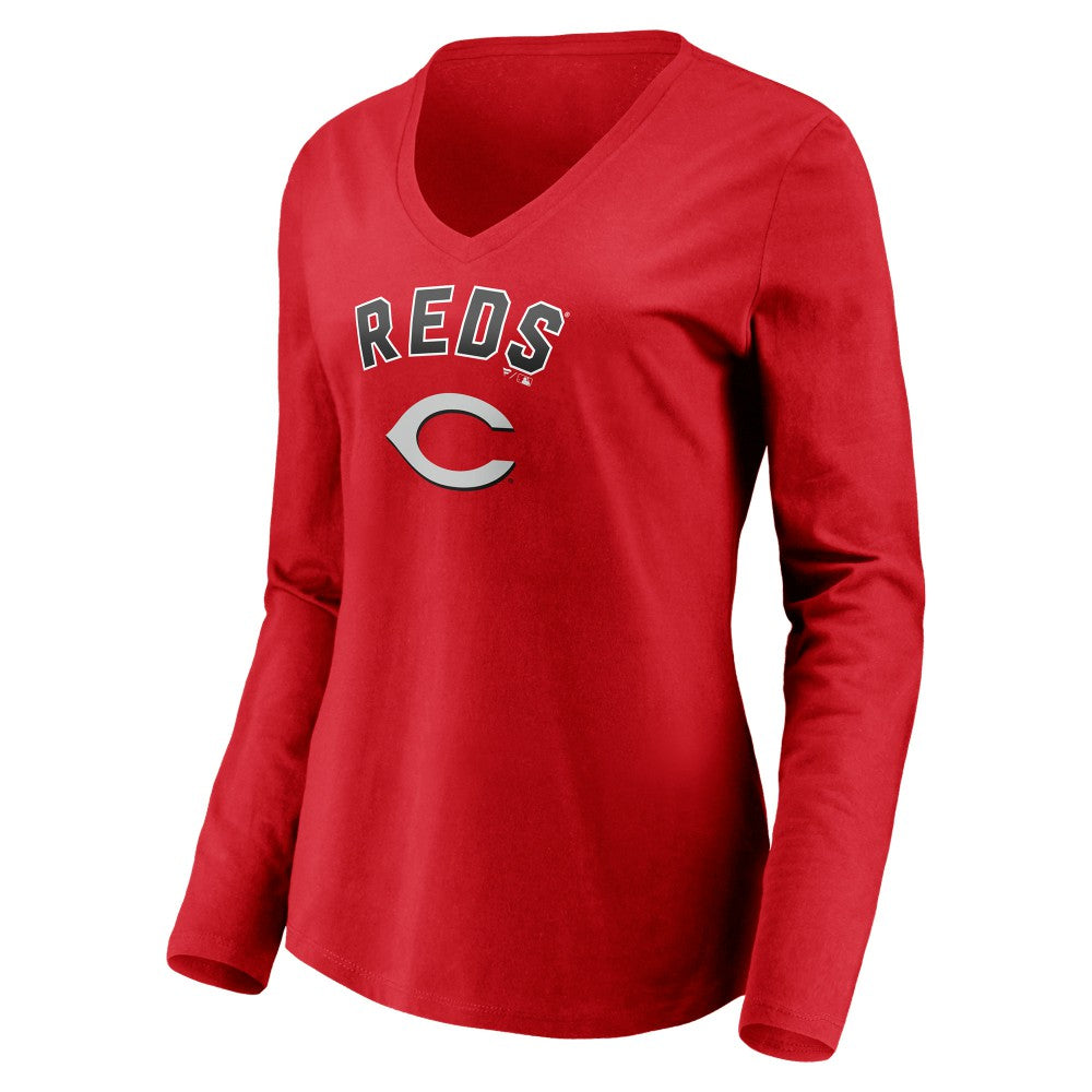 Cincinnati Reds Women's Personalized Winning Streak Name & Number Long Sleeve V-Neck T-Shirt Outlet