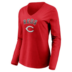 Cincinnati Reds Women's Personalized Winning Streak Name & Number Long Sleeve V-Neck T-Shirt Outlet