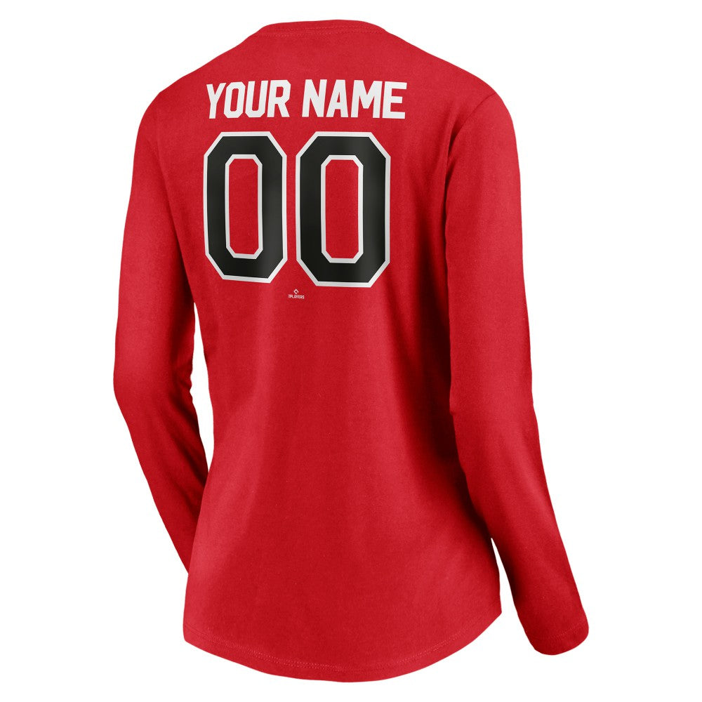 Cincinnati Reds Women's Personalized Winning Streak Name & Number Long Sleeve V-Neck T-Shirt Outlet