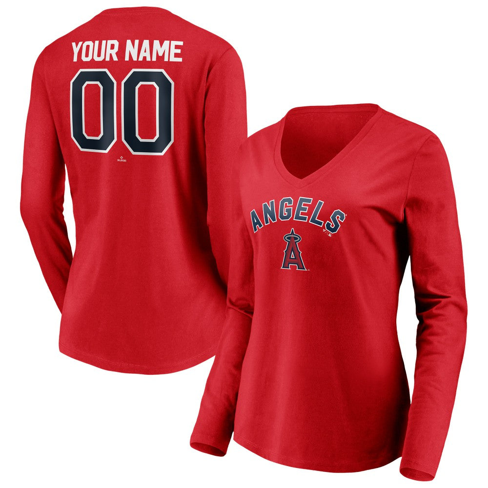 Los Angeles Angels Women's Personalized Winning Streak Name & Number Long Sleeve V-Neck T-Shirt Outlet