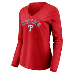 Philadelphia Phillies Women's Personalized Winning Streak Name & Number Long Sleeve V-Neck T-Shirt Outlet