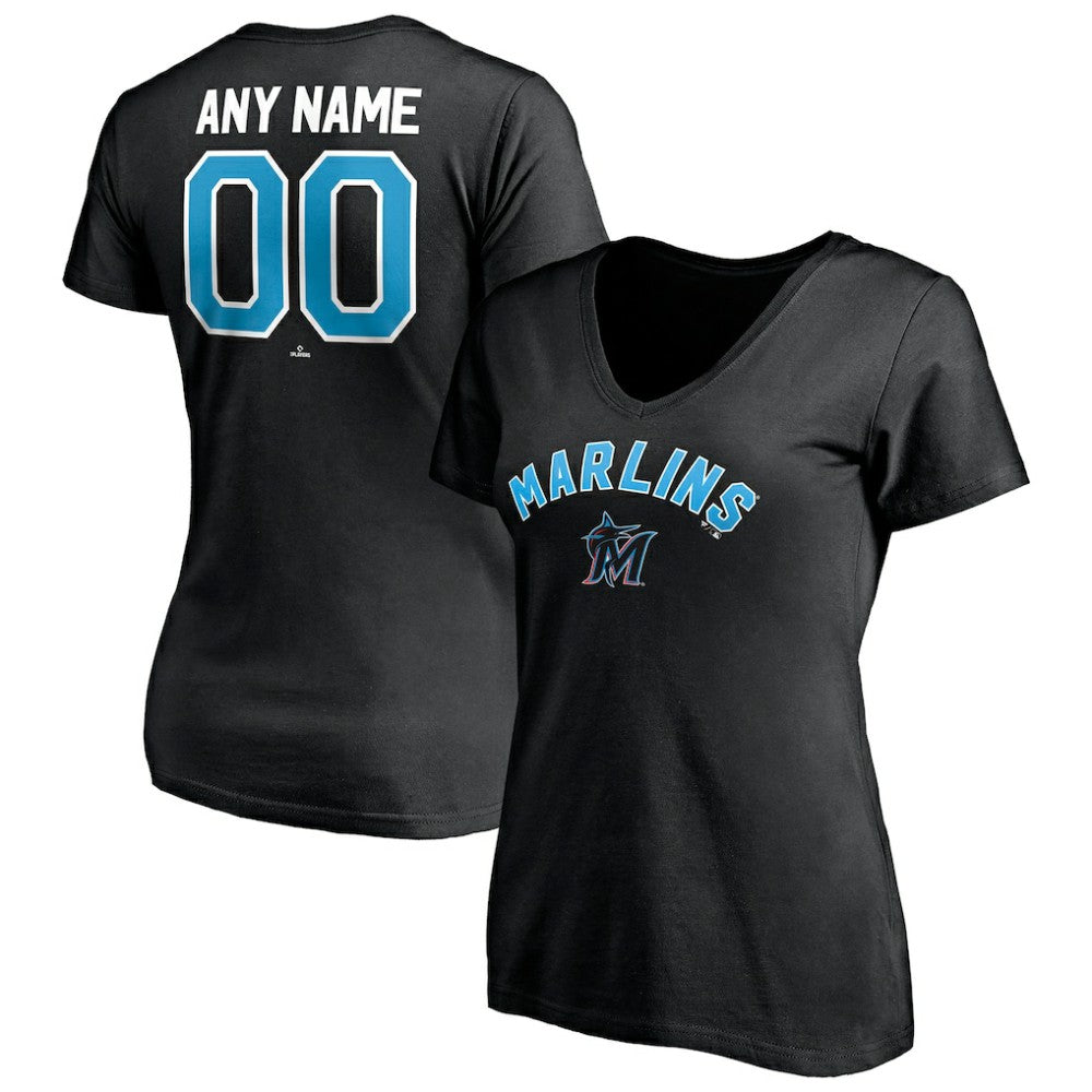 Miami Marlins Women's Personalized Winning Streak Name & Number V-Neck T-Shirt Discount
