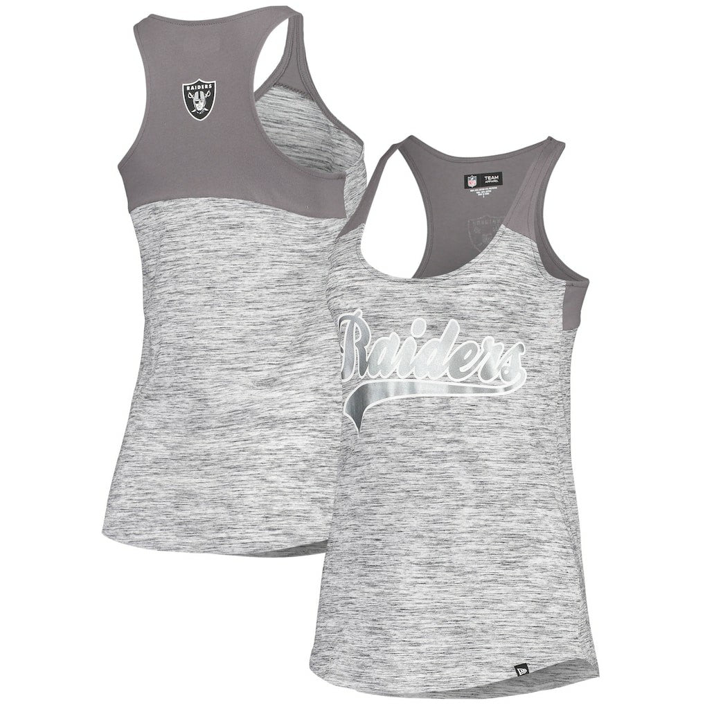 Las Vegas Raiders New Era Women's Space Dye Racerback Scoop Neck Tank Top - Silver/Black - NFL