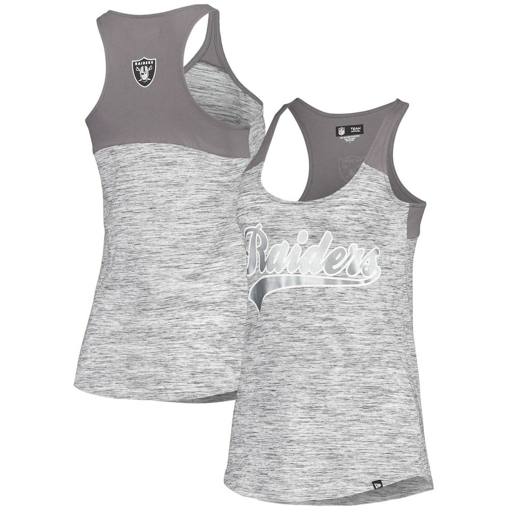 Las Vegas Raiders New Era Women's Space Dye Racerback Scoop Neck Tank Top - Silver/Black - NFL