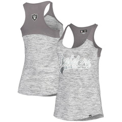 Las Vegas Raiders New Era Women's Space Dye Racerback Scoop Neck Tank Top - Silver/Black - NFL