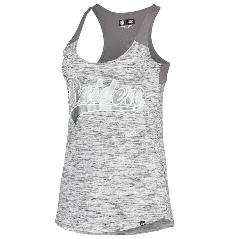 Las Vegas Raiders New Era Women's Space Dye Racerback Scoop Neck Tank Top - Silver/Black - NFL