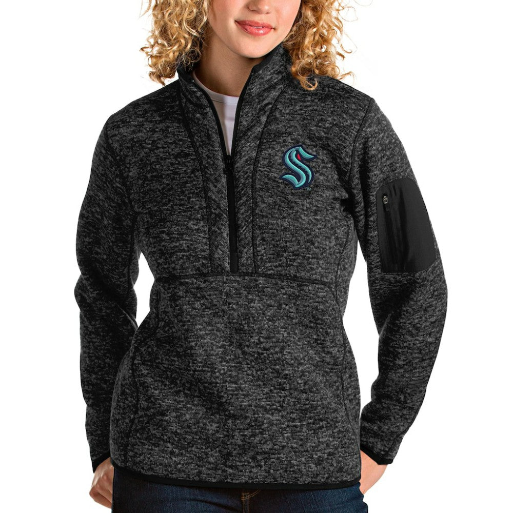 Seattle Kraken Antigua Women's Fortune Half-Zip Sweatshirt - Heather Black | NHL discount