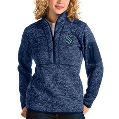 Seattle Kraken Antigua Women's Fortune Half-Zip Sweatshirt - Heather Navy | NHL Clearance