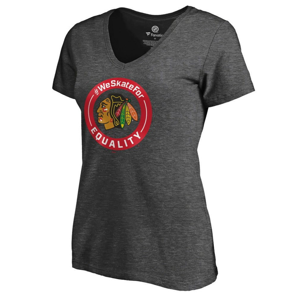 Chicago Blackhawks Women's #WeSkateFor V-Neck T-Shirt - Heather Gray | NHL Lifestyle