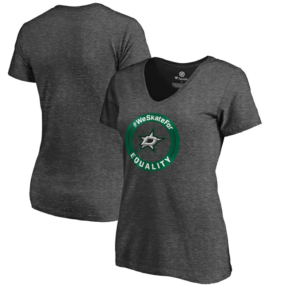 Dallas Stars Women's #WeSkateFor V-Neck T-Shirt - Heather Gray | NHL Clearance