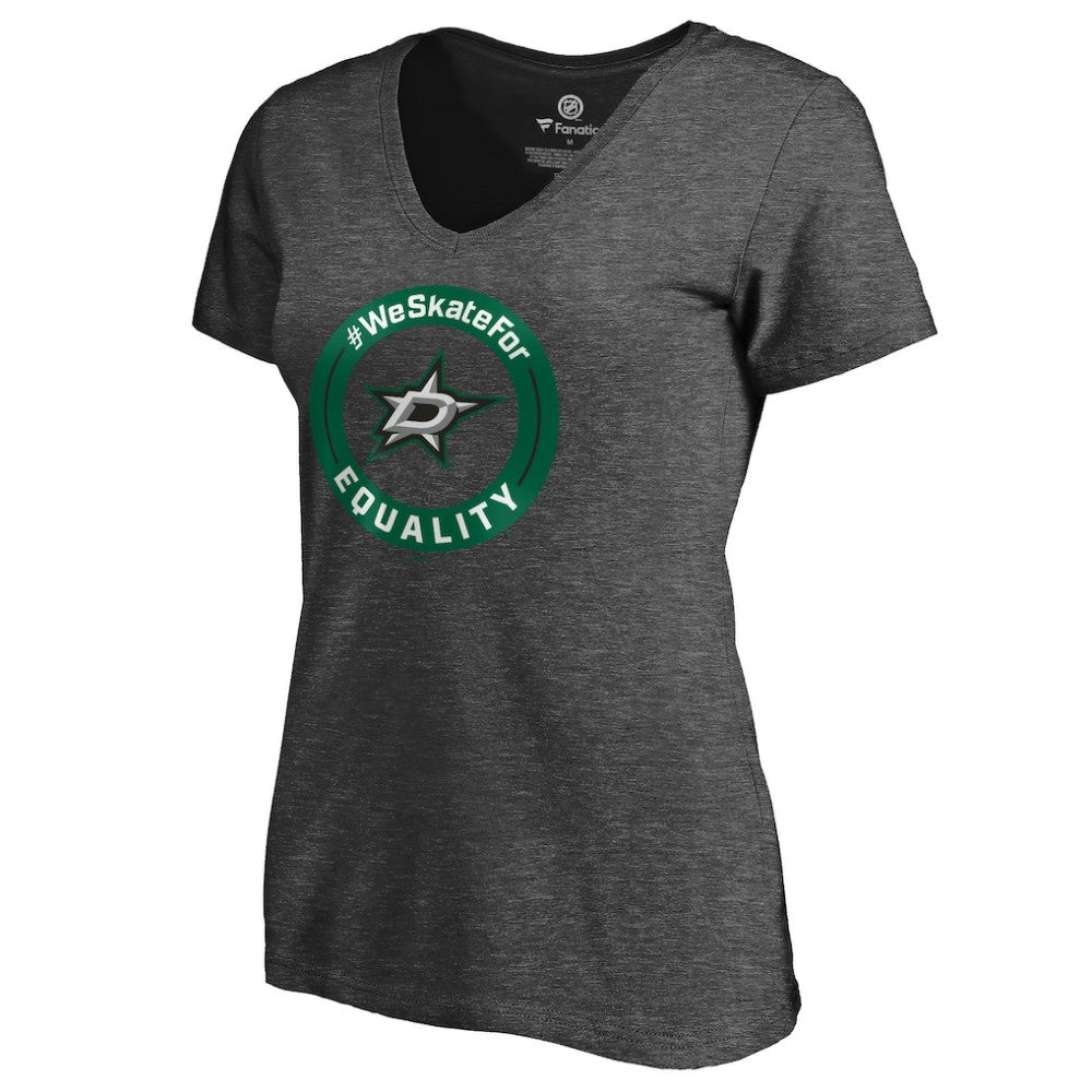 Dallas Stars Women's #WeSkateFor V-Neck T-Shirt - Heather Gray | NHL Clearance