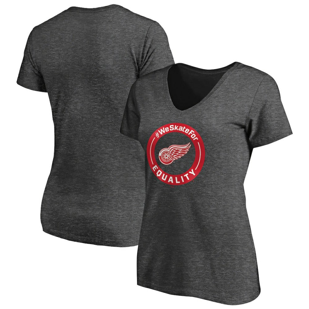 Detroit Red Wings Women's #WeSkateFor V-Neck T-Shirt - Heather Gray | NHL Lifestyle