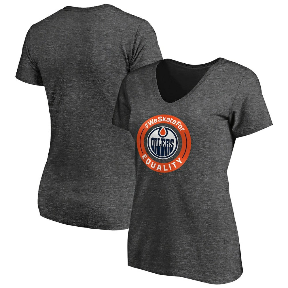 Edmonton Oilers Women's #WeSkateFor V-Neck T-Shirt - Heather Gray | NHL sale