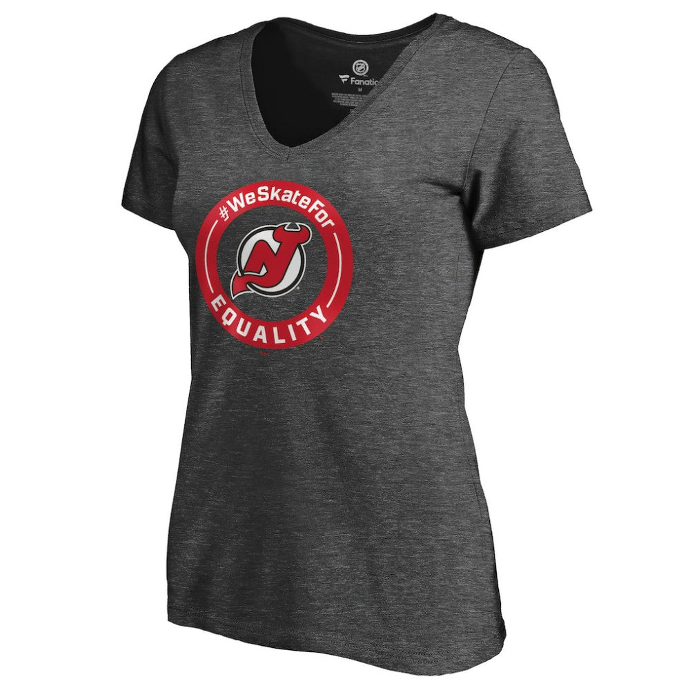 New Jersey Devils Women's #WeSkateFor V-Neck T-Shirt - Heather Gray | NHL Clearance