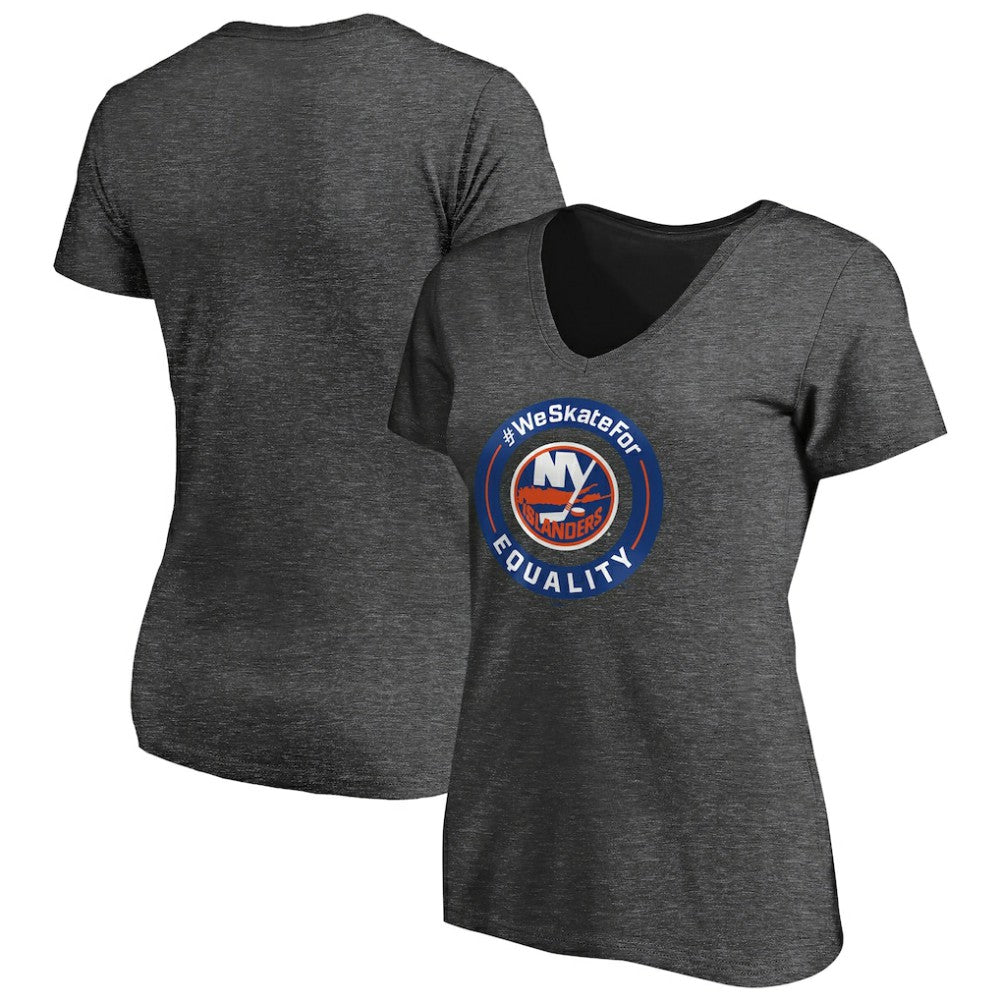 New York Islanders Women's #WeSkateFor V-Neck T-Shirt - Heather Gray | NHL on sale