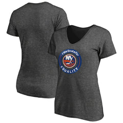 New York Islanders Women's #WeSkateFor V-Neck T-Shirt - Heather Gray | NHL on sale