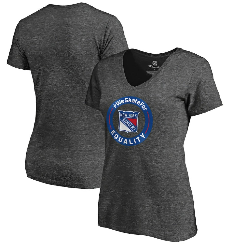 New York Rangers Women's #WeSkateFor V-Neck T-Shirt - Heather Gray | NHL online