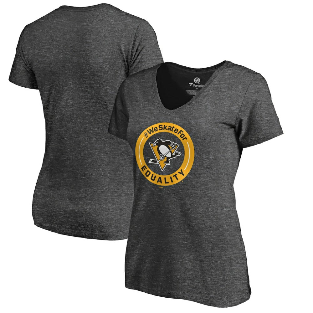 Pittsburgh Penguins Women's #WeSkateFor V-Neck T-Shirt - Heather Gray | NHL near me