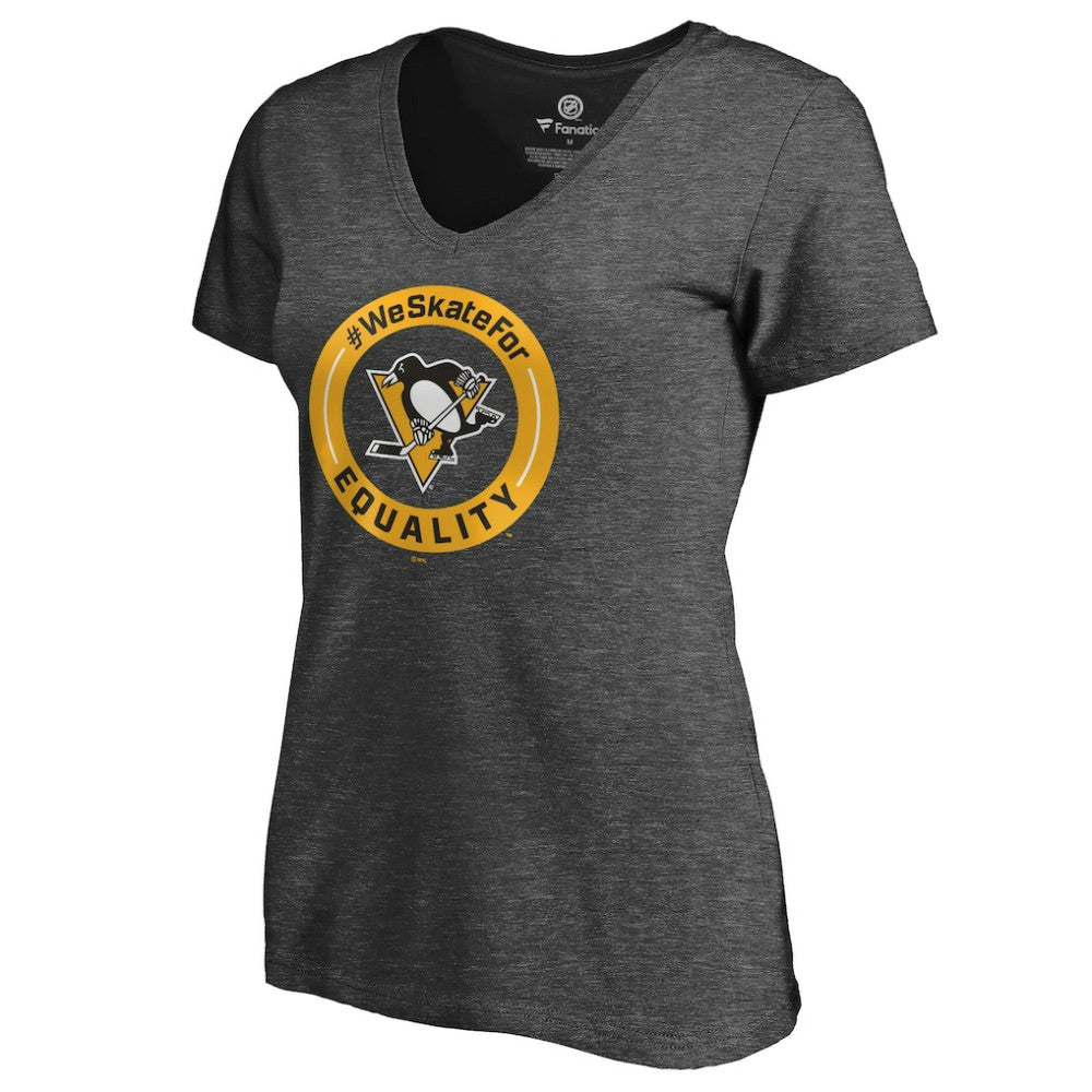 Pittsburgh Penguins Women's #WeSkateFor V-Neck T-Shirt - Heather Gray | NHL near me