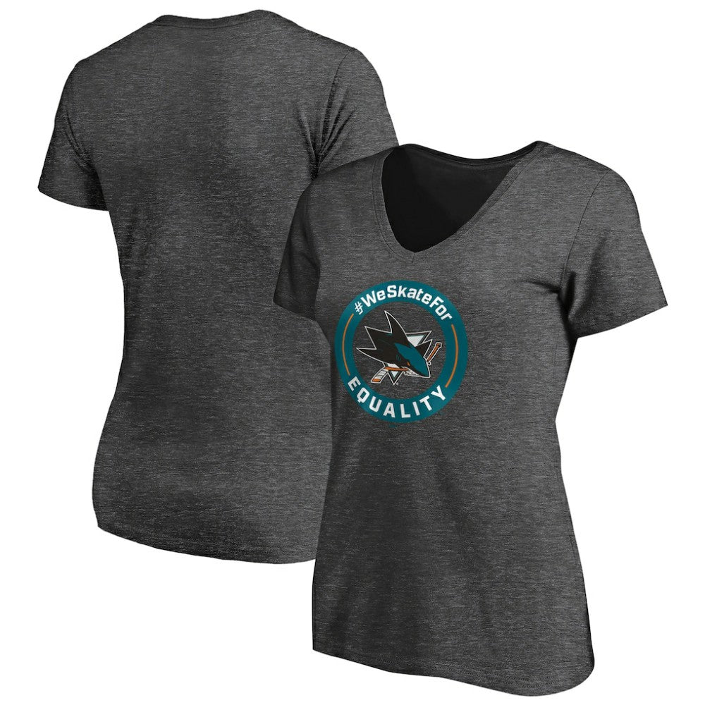 San Jose Sharks Women's #WeSkateFor V-Neck T-Shirt - Heather Gray | NHL Clearance