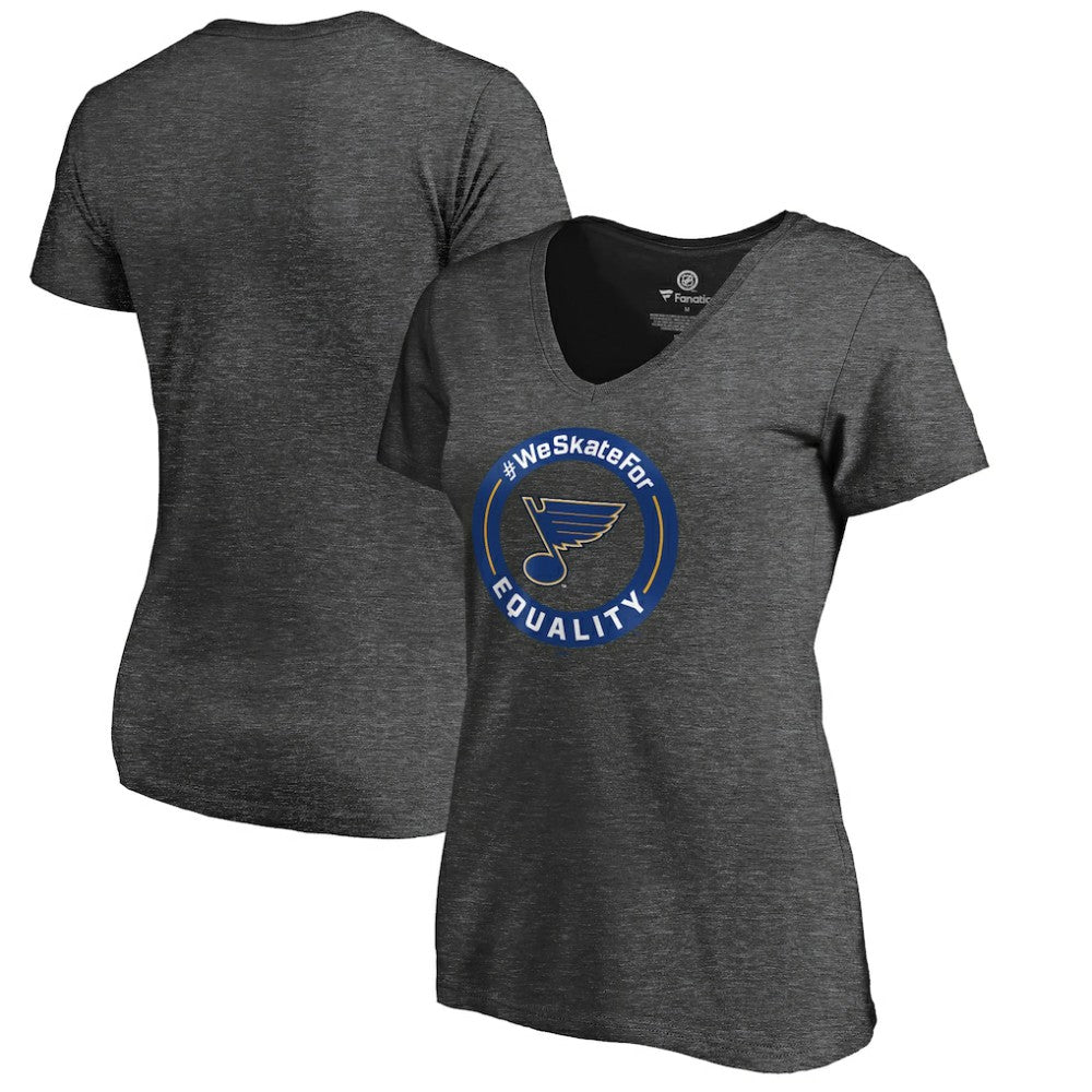 St. Louis Blues Women's #WeSkateFor V-Neck T-Shirt - Heather Gray | NHL Clearance