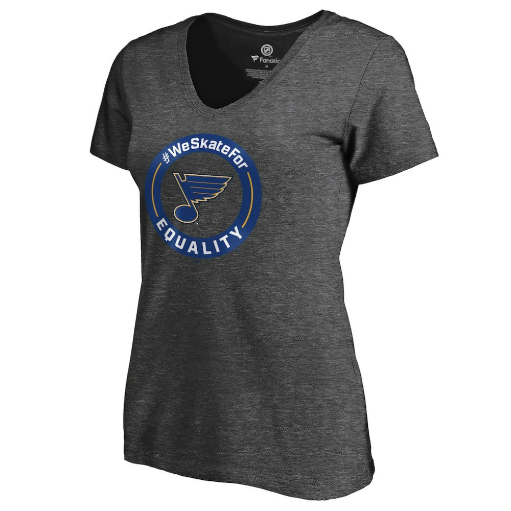 St. Louis Blues Women's #WeSkateFor V-Neck T-Shirt - Heather Gray | NHL Clearance