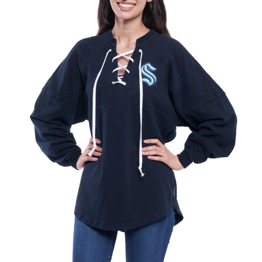 Seattle Kraken Fanatics Women's Lace Up Long Sleeve Spirit Top - Navy | Fanatics on sale