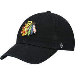 Chicago Blackhawks '47 Team Clean Up Adjustable Hat - Black | 47 brand Lifestyle