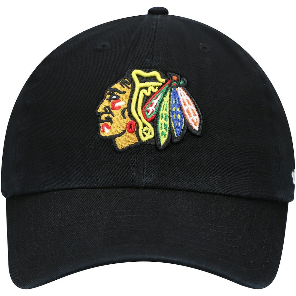 Chicago Blackhawks '47 Team Clean Up Adjustable Hat - Black | 47 brand Lifestyle