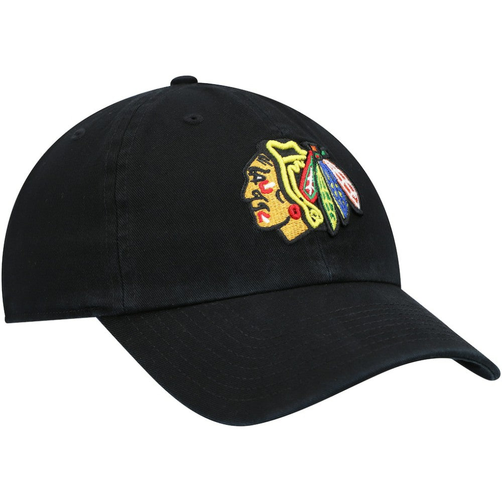 Chicago Blackhawks '47 Team Clean Up Adjustable Hat - Black | 47 brand Lifestyle