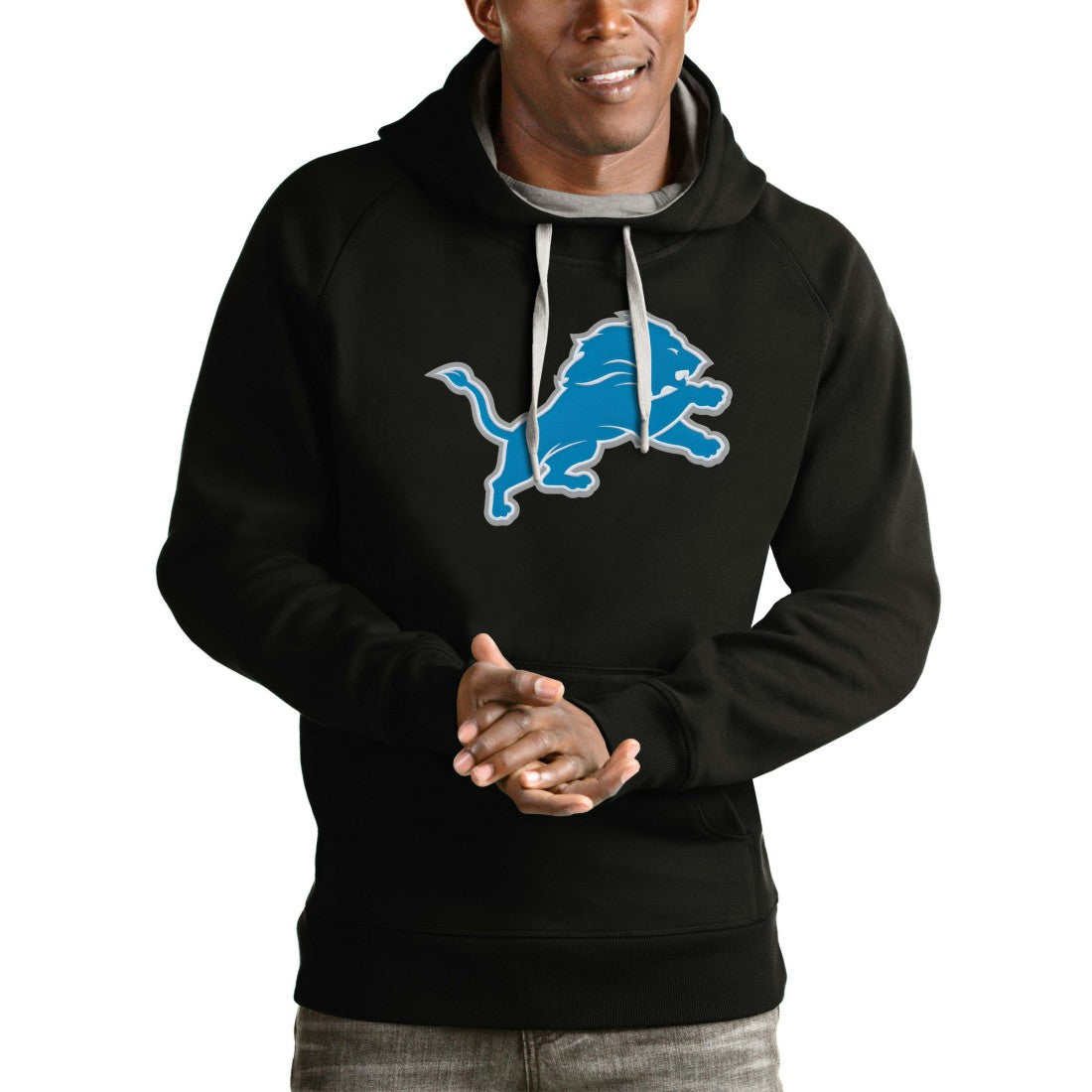 Detroit Lions Antigua Victory Pullover Hoodie - Black - NFL