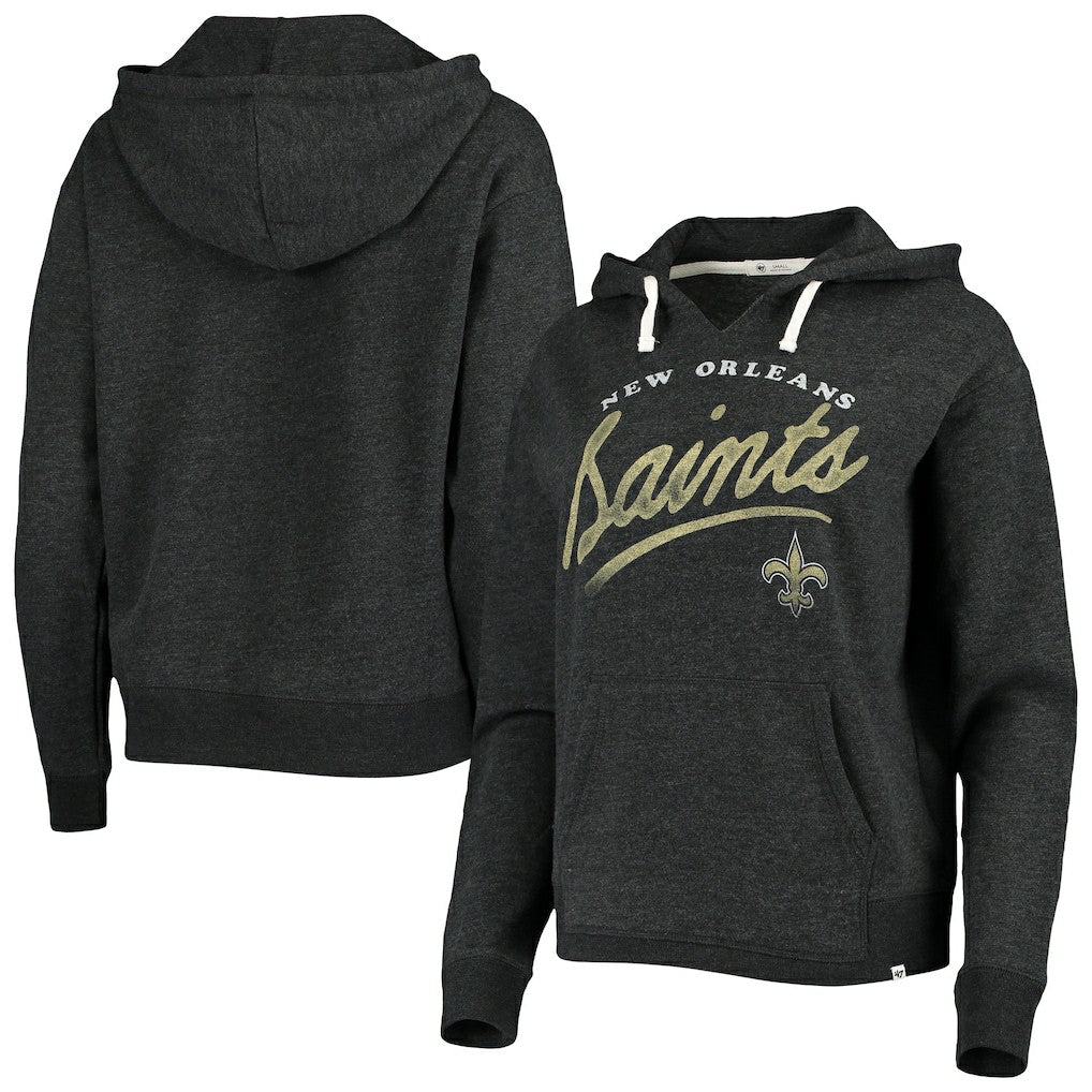 New Orleans Saints '47 Women's Cross Script Emerson Hoodie - Heather Charcoal - 47 brand