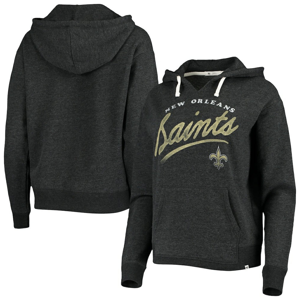 New Orleans Saints '47 Women's Cross Script Emerson Hoodie - Heather Charcoal - 47 brand