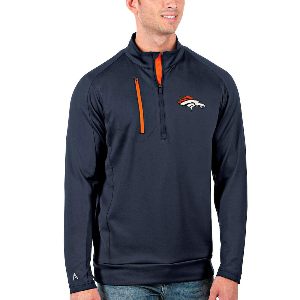 Denver Broncos Antigua Generation Quarter-Zip Pullover Jacket - Navy/Orange - NFL