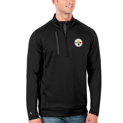 Pittsburgh Steelers Antigua Generation Quarter-Zip Pullover Jacket - Black/Charcoal - NFL